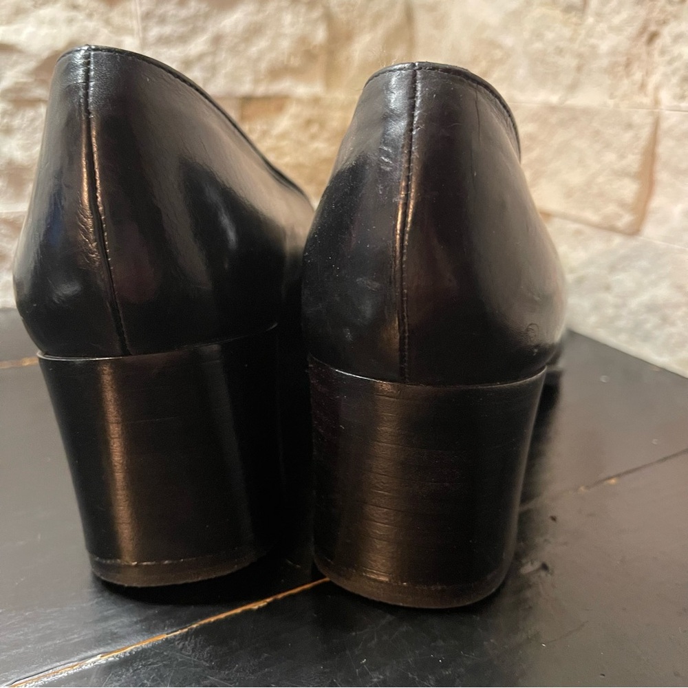 Via Spiga Square Toe Leather Black Heels Sz 9 Made in Italy Vintagr 90s - Picture 10 of 11